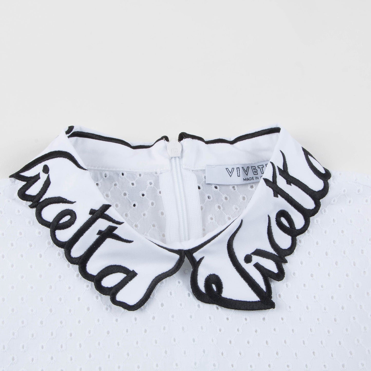 Girls White Collar And Embroidery Cotton Woven Dress