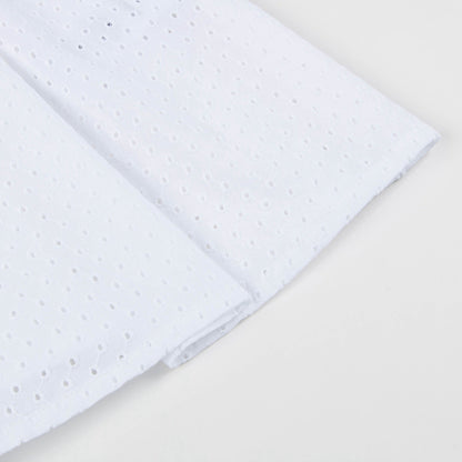 Girls White Collar And Embroidery Cotton Woven Dress