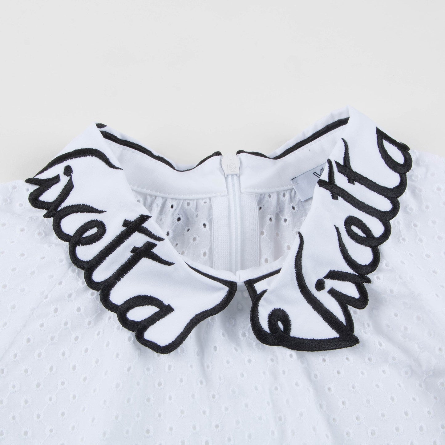 Girls White Collar And Embroidery Cotton Woven Shirt