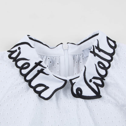 Girls White Collar And Embroidery Cotton Woven Shirt