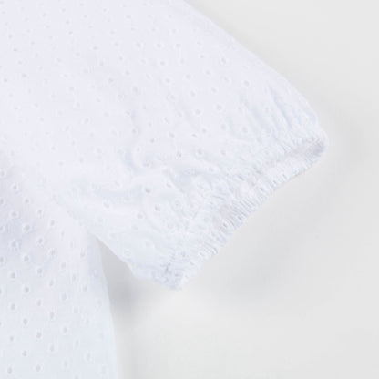 Girls White Collar And Embroidery Cotton Woven Shirt