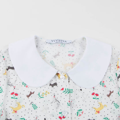 Girls Light Blue Collar Printed Wide Shirt