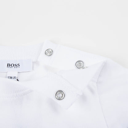 Baby Boys White & Black Striped Cotton T-shirt