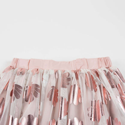 Girls Pink Flower Printed Skirt