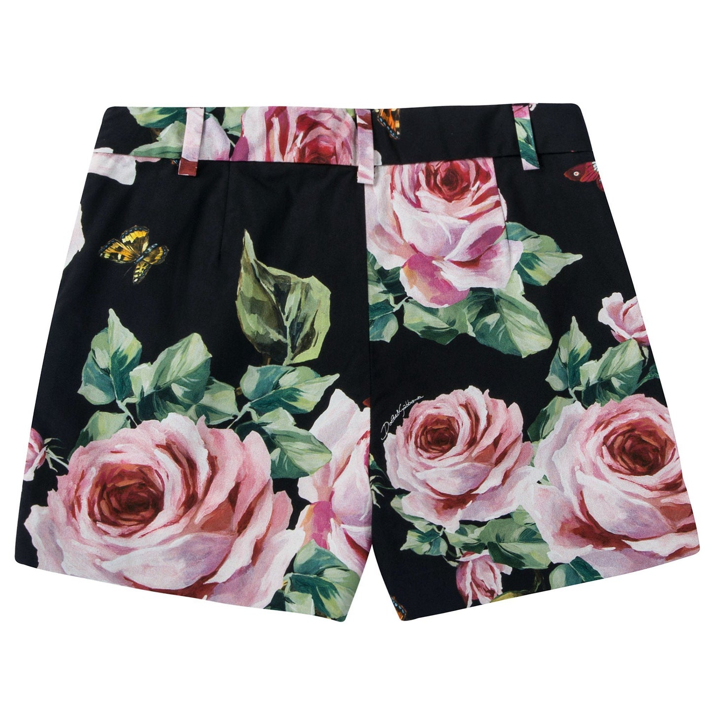 Girls Black Rose Cotton Shorts