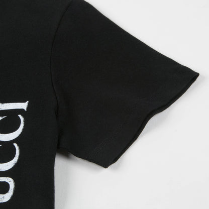 Girls & Boys Black Logo Cotton T-shirt