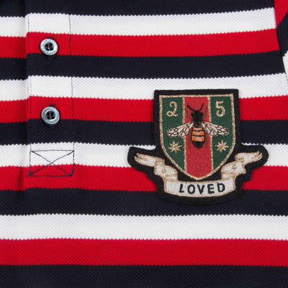 Boys Red & Navy Striped Cotton Polo Shirt