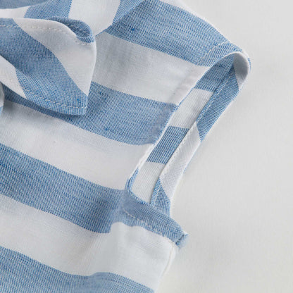 Girls Blue Striped Dress With Collar