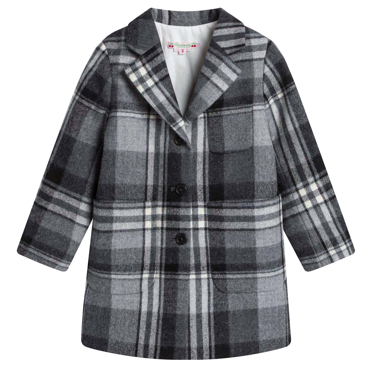 Girls Dark Grey Check Wool Coat
