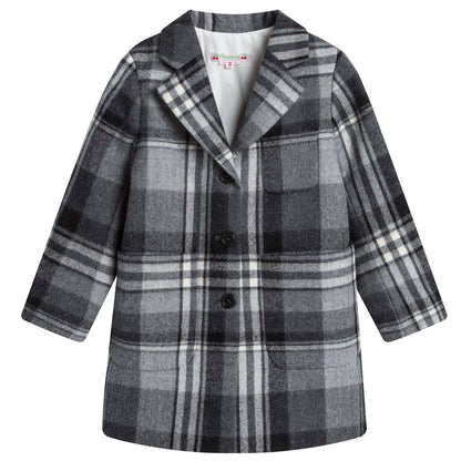 Girls Dark Grey Check Wool Coat