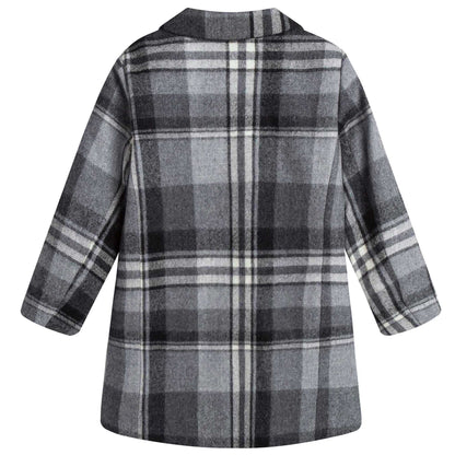 Girls Dark Grey Check Wool Coat