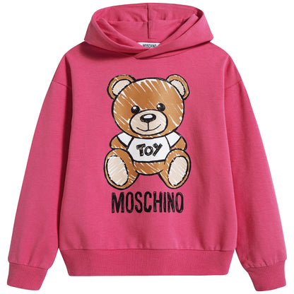 Girls Fuxia Teddy Hooded Cotton Sweatshirt