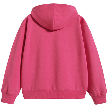Girls Fuxia Teddy Hooded Cotton Sweatshirt