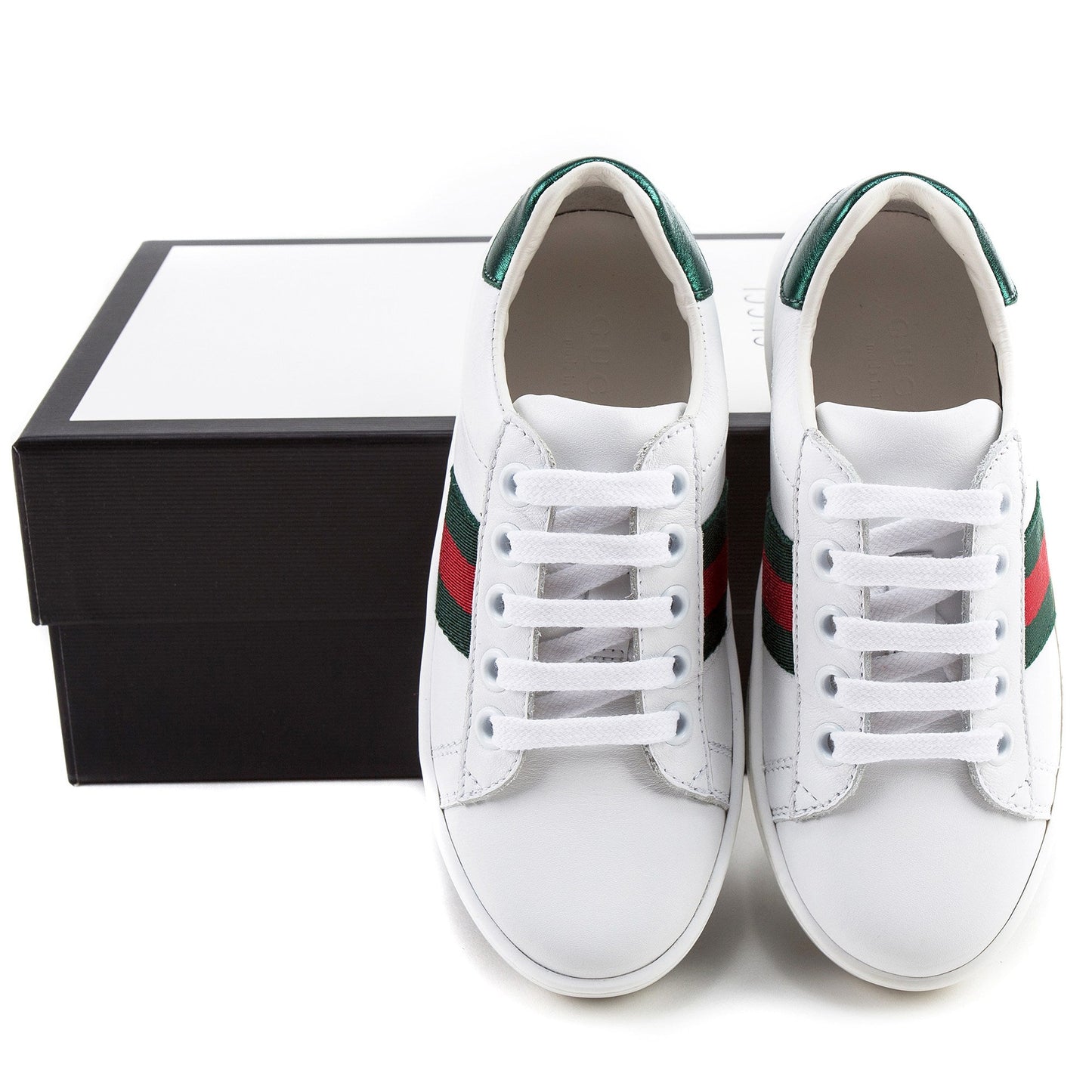 Girls White  Shoelace  Leather Trainers