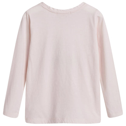 Girls Pale Pink Cotton Gold Cherry Trims T-Shirt