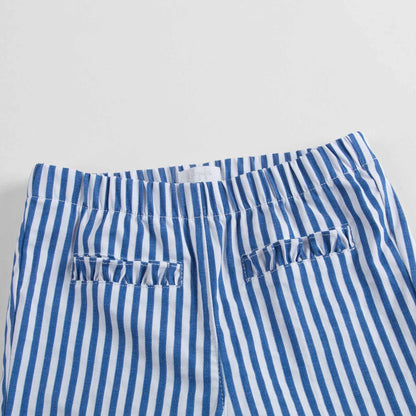 Girls Blue & White Striped Capri Pants