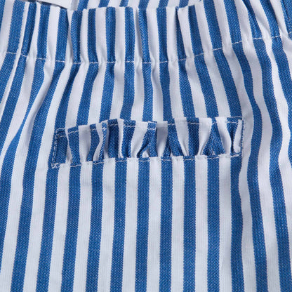 Girls Blue & White Striped Capri Pants
