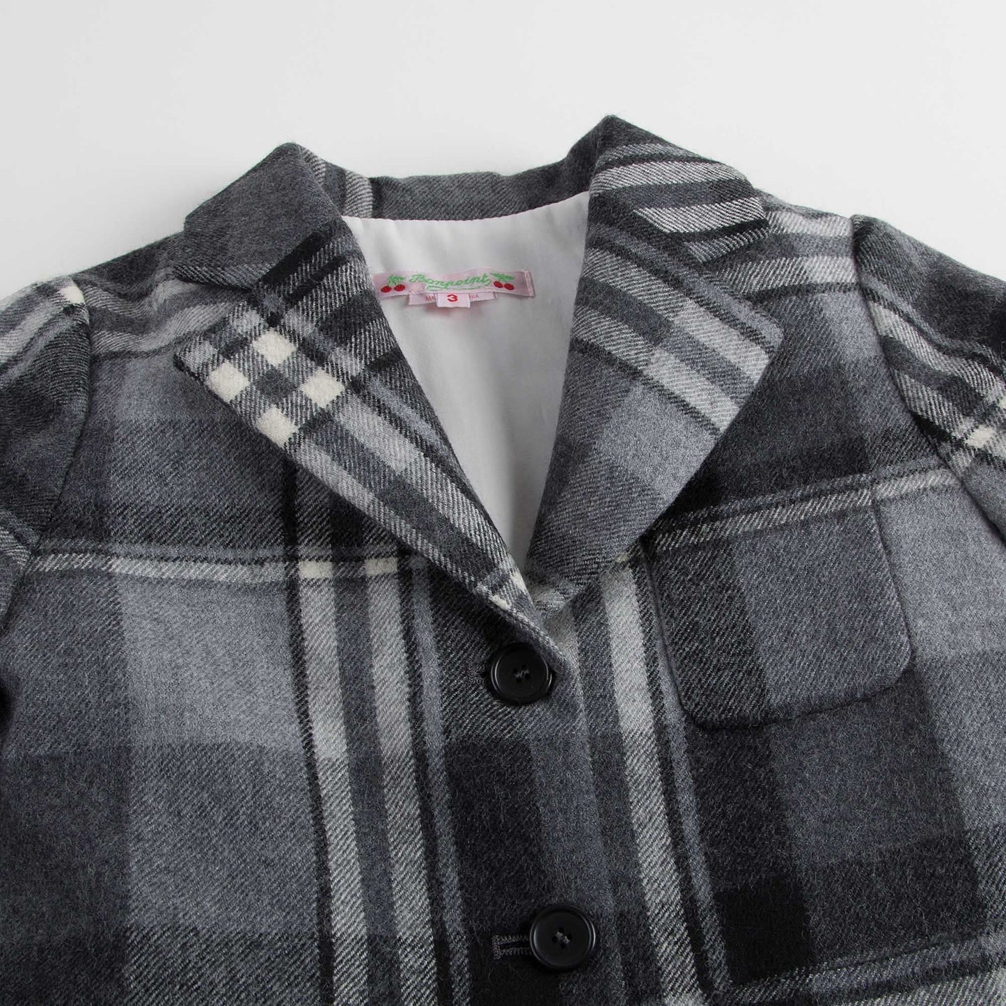 Girls Dark Grey Check Wool Coat