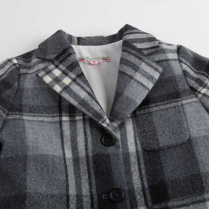 Girls Dark Grey Check Wool Coat