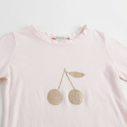 Girls Pale Pink Cotton Gold Cherry Trims T-Shirt