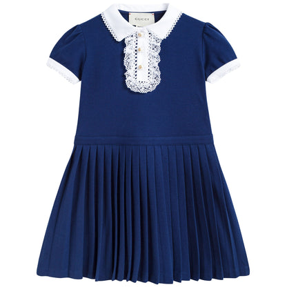 Girls Blue Cotton Piqué Dress