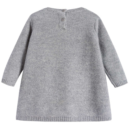Baby Girls Grey With Pom-Pom Wool Dress