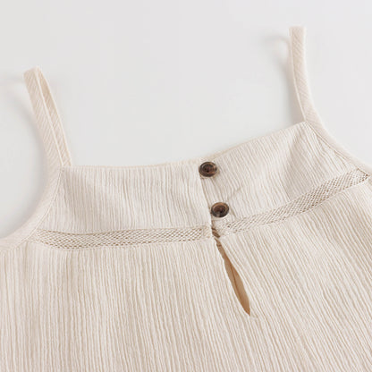 女童白色棉吊带上衣