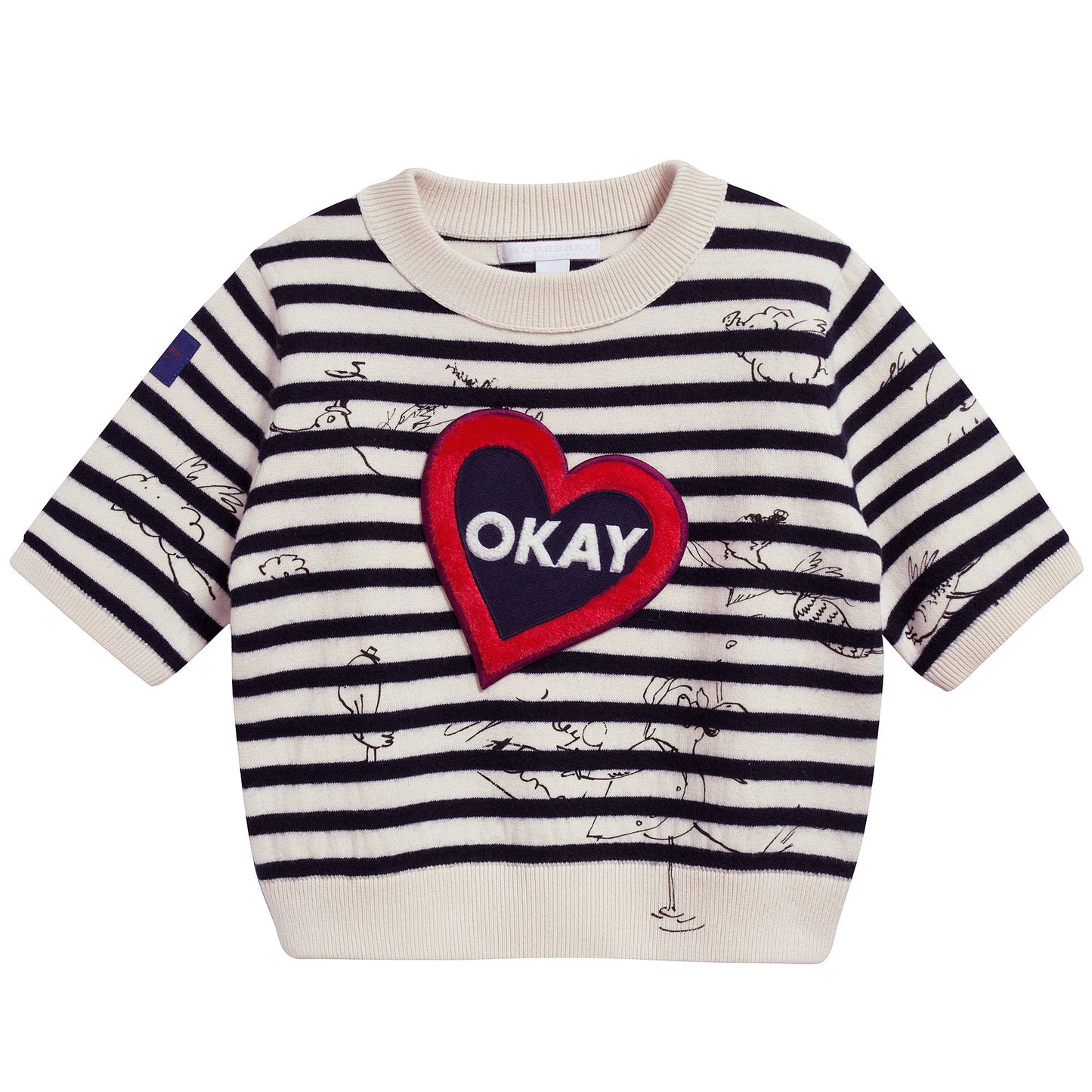 Girls Beige & Black Striped Cotton & Wool Sweater