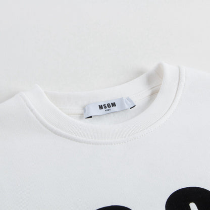 Girls White Cotton Sweatshirt With Black Logo