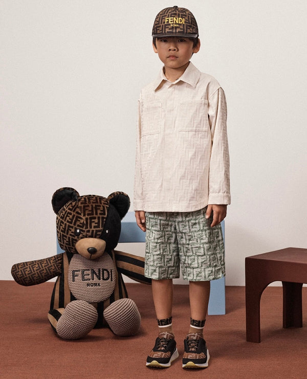 Fendi Boys 亚麻徽标绿色百慕大短裤