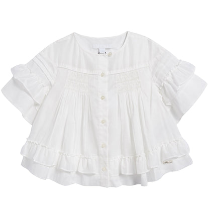 Girls White Cotton Bloues