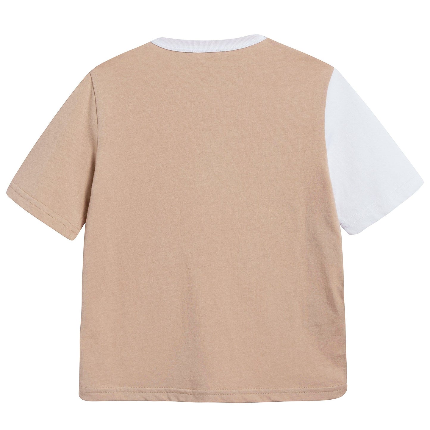 Girls White & Grayish Brown Cotton T-shirt