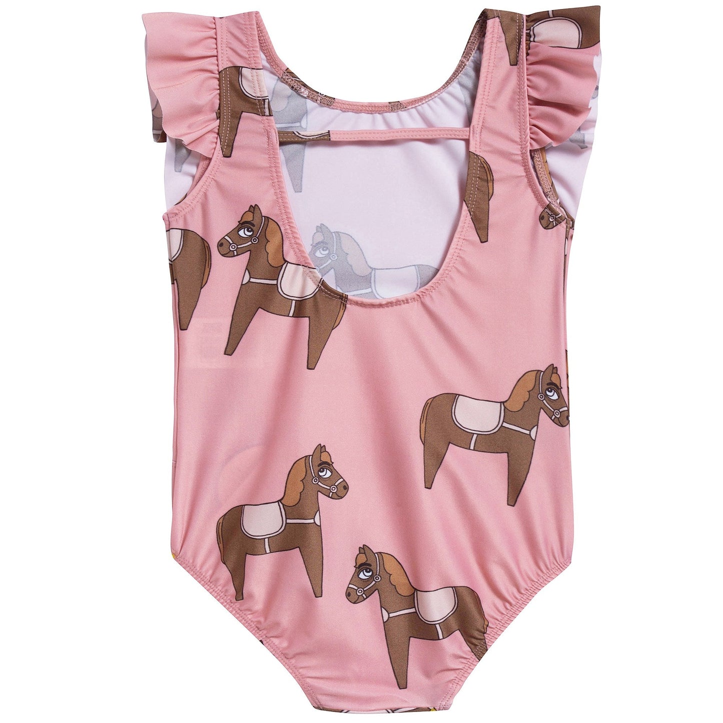 Girls Pink Horse Ruffled Swimsuit