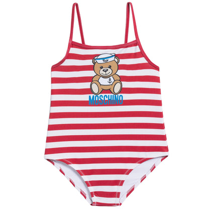 Girls Red Striped Bathing Suit
