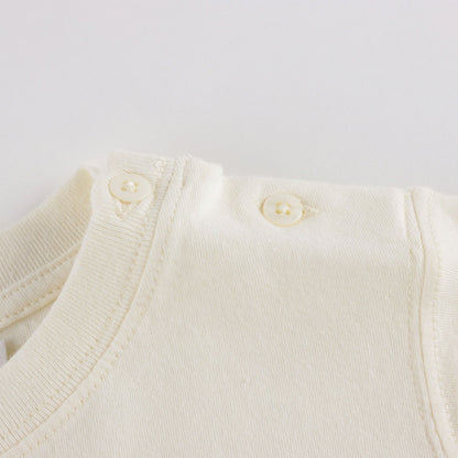 男婴米色印花棉T恤