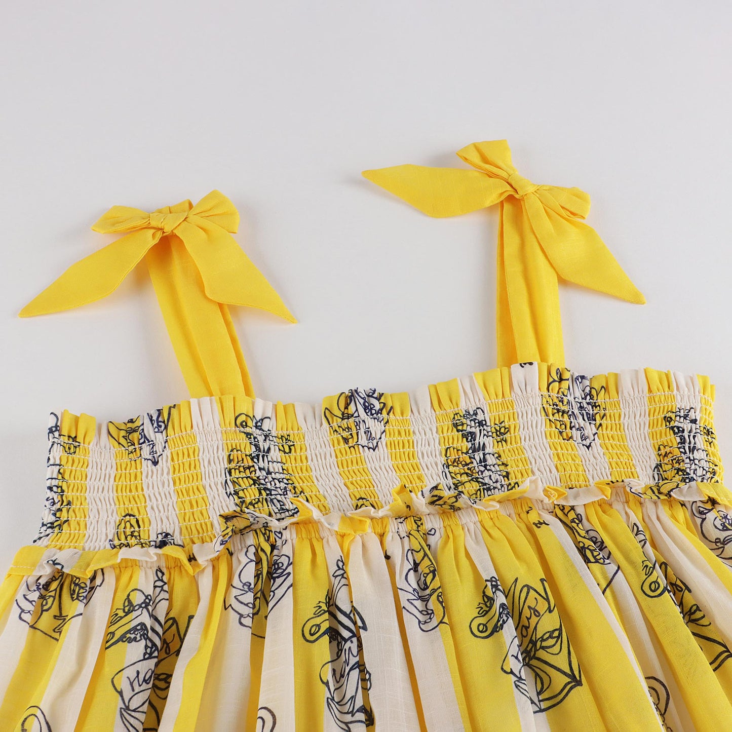 女童黄色条纹棉连衣裙