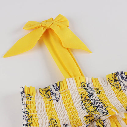 女童黄色条纹棉连衣裙