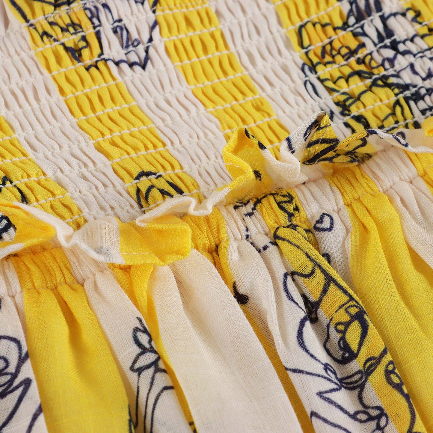 女童黄色条纹棉连衣裙