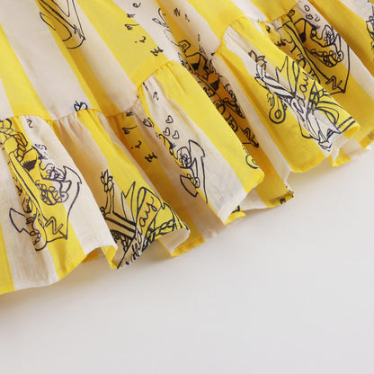 女童黄色条纹棉连衣裙