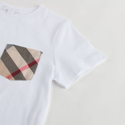 Boys White T-Shirt With Check Pocket