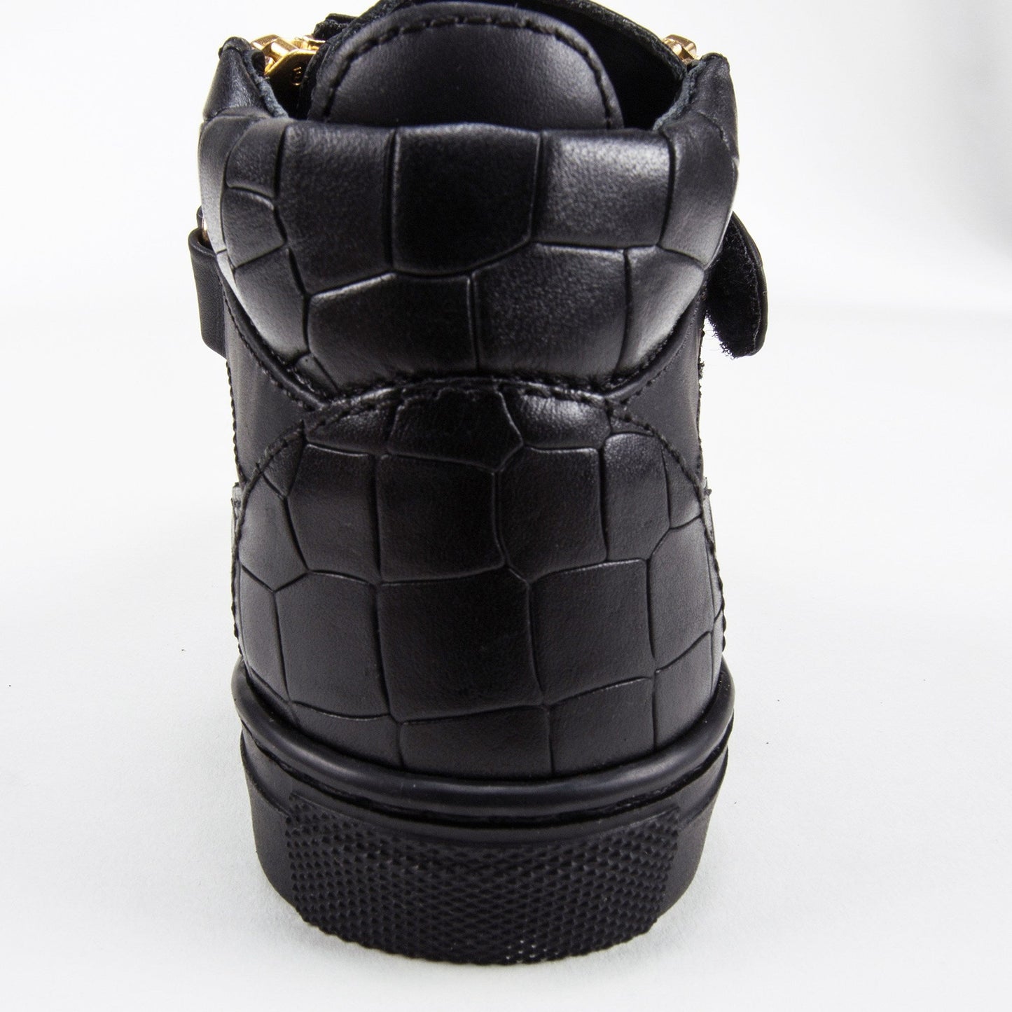 Girls & Boys Black Printed Calf Leather Sneaker