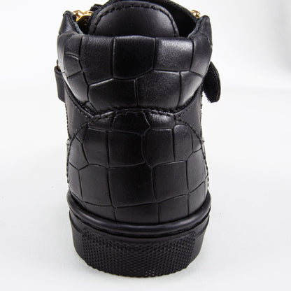 Girls & Boys Black Printed Calf Leather Sneaker