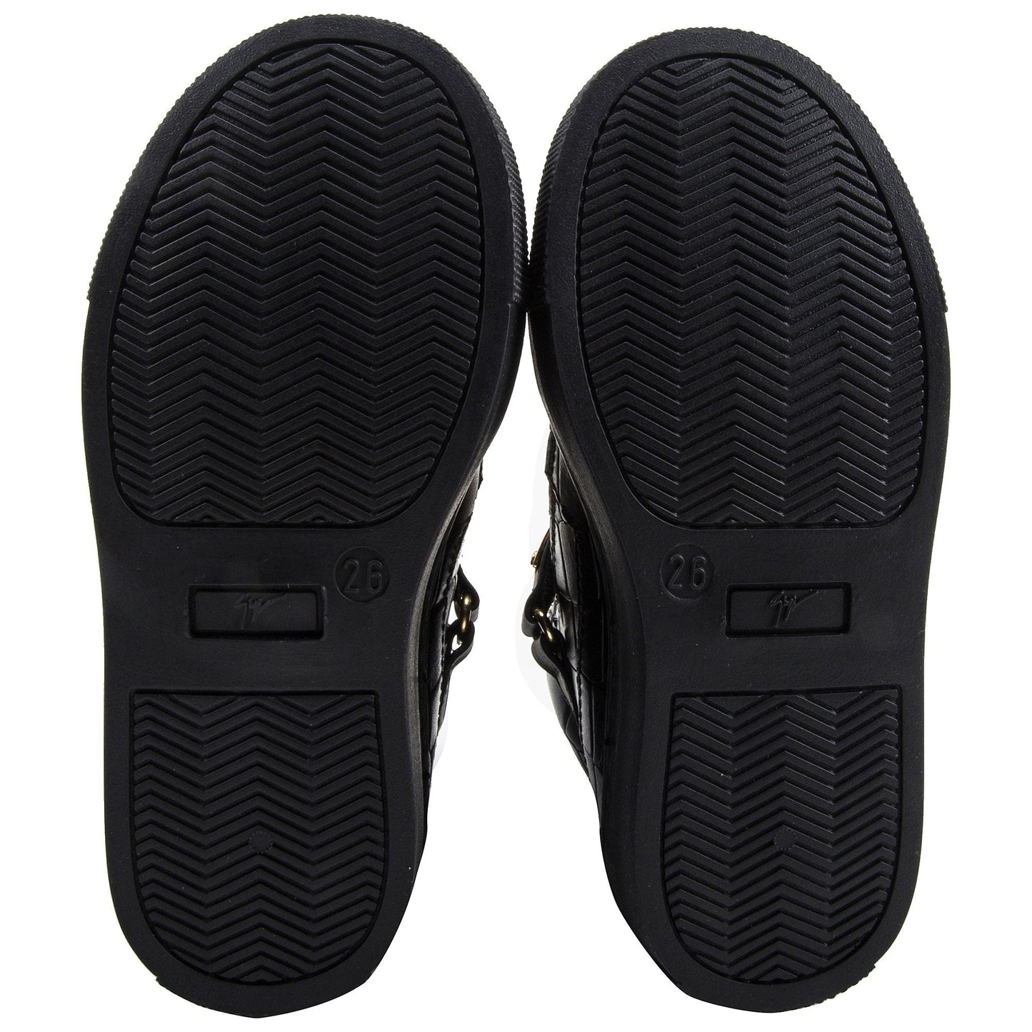 Girls & Boys Black Printed Calf Leather Sneaker