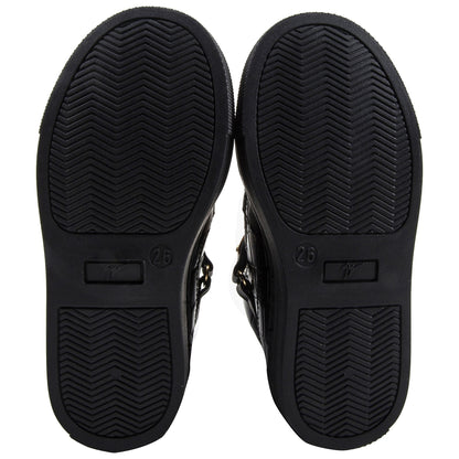 Girls & Boys Black Printed Calf Leather Sneaker
