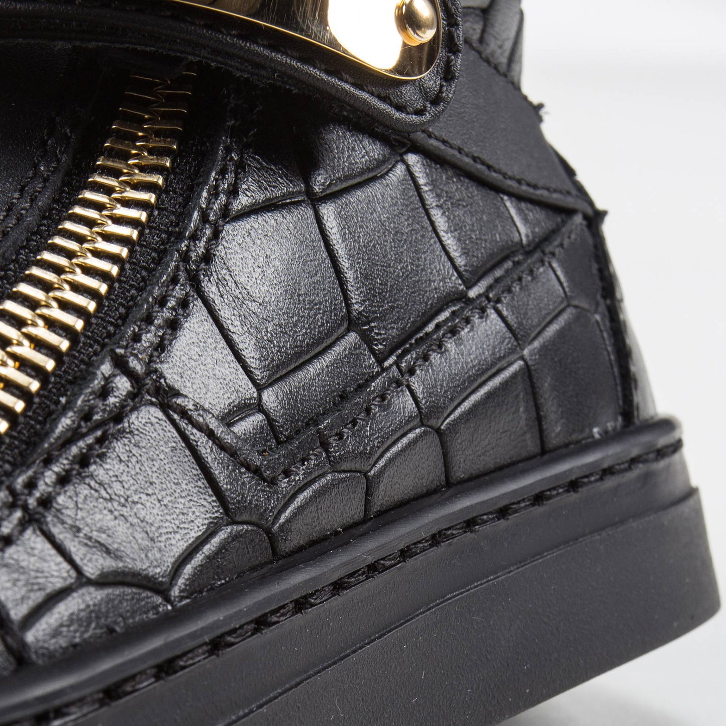 Girls & Boys Black Printed Calf Leather Sneaker
