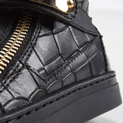 Girls & Boys Black Printed Calf Leather Sneaker