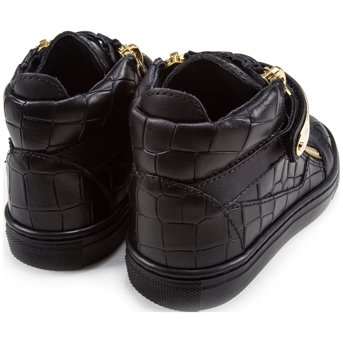 Girls & Boys Black Printed Calf Leather Sneaker