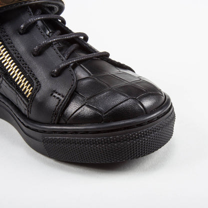 Girls & Boys Black Printed Calf Leather Sneaker