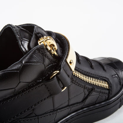 Girls & Boys Black Printed Calf Leather Sneaker