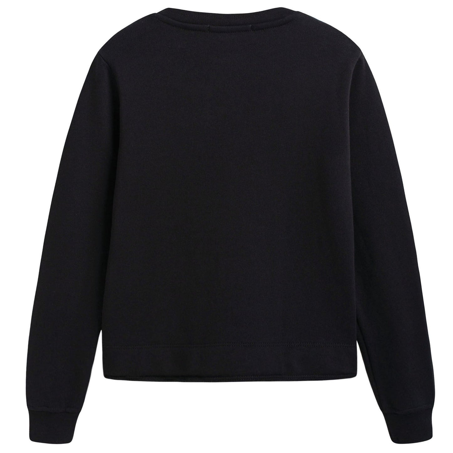 Girls Black Cotton Sweatshirt With Ribbon Trim